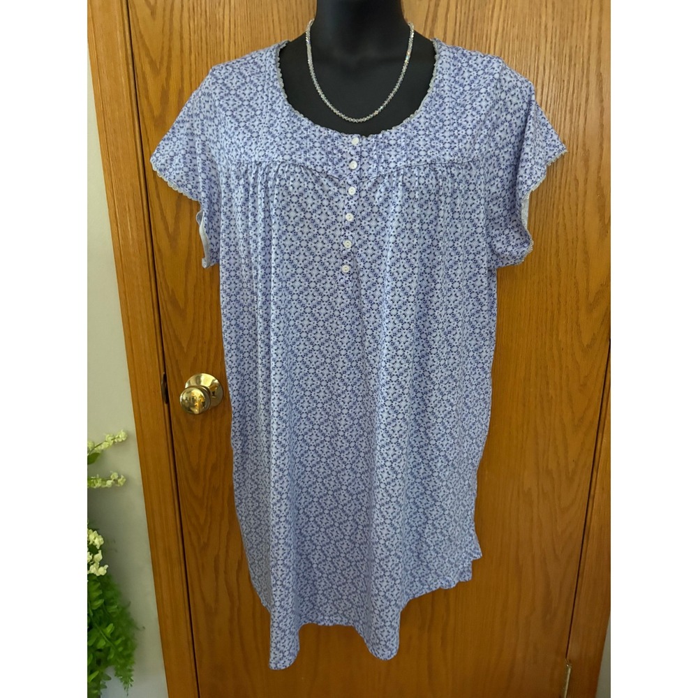 Aria Collection Blue White Floral Cotton Nightgown Sleep Shirt 2X AZ04326GA